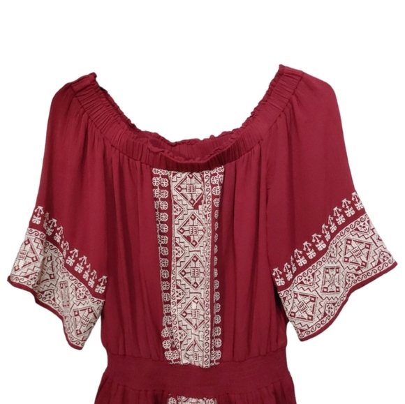 Tularosa Burgundy Red Fiona Off Shoulder Embroidered Mini Dress Size Medium M - Picture 6 of 11
